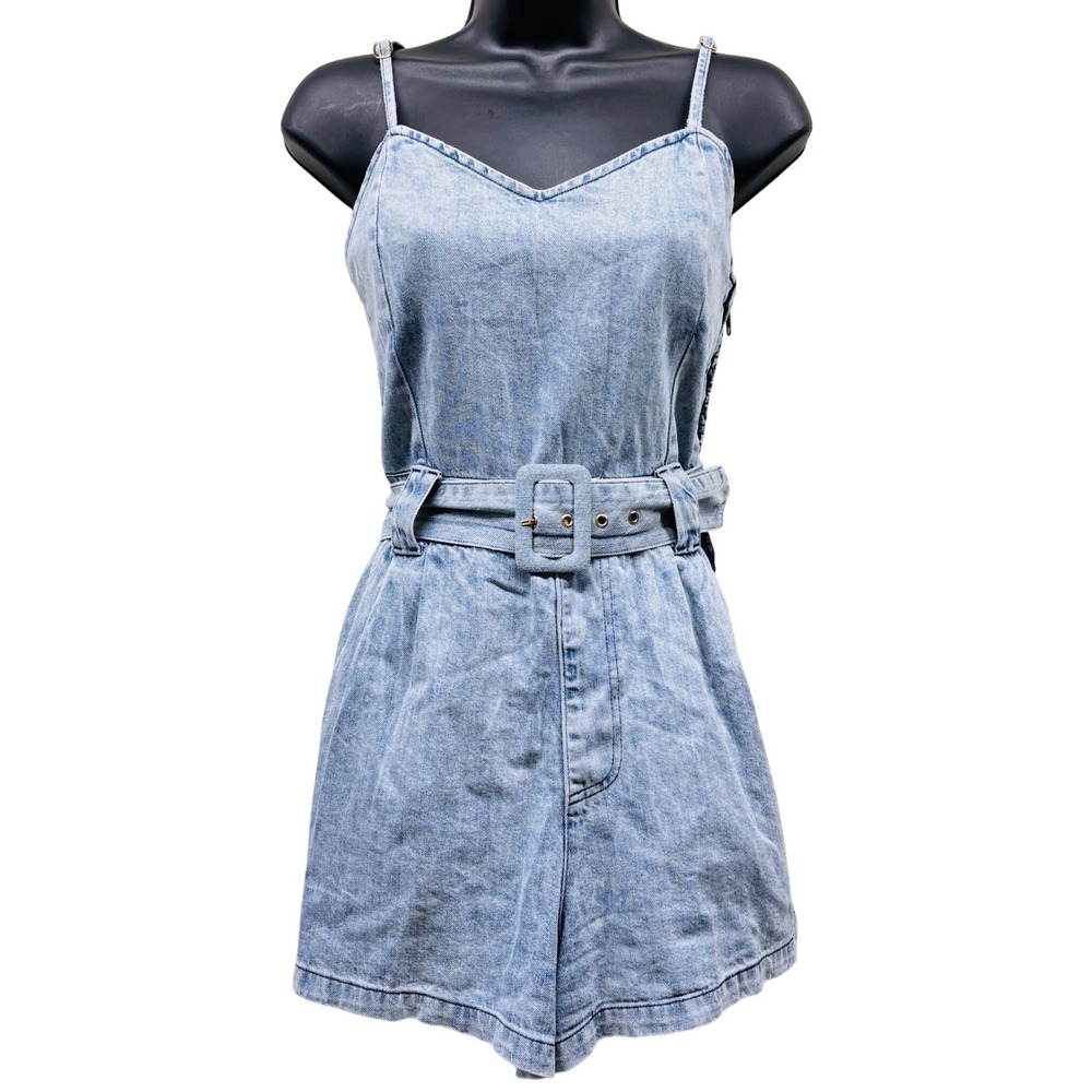 Show Me Your Mumu Sloane Romper Seafolly Light Wash Denim Belted Womens Medium